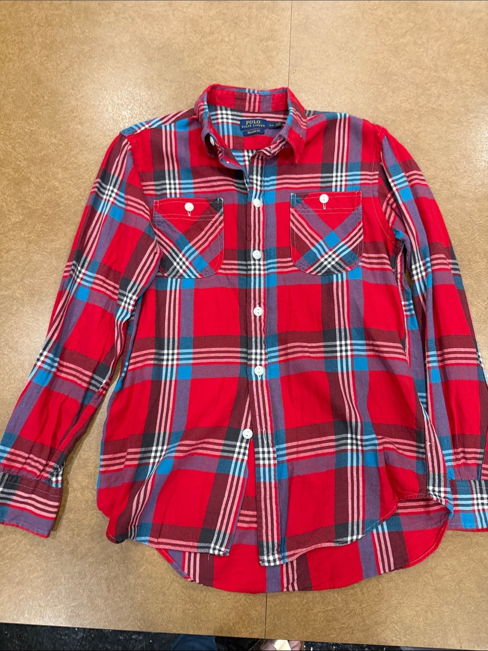 Polo by Ralph Lauren Red, Blue and Black Plaid 100% Cotton Button-Down Shirt S